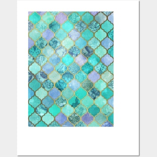 Cool Jade & Icy Mint Decorative Moroccan Tile Pattern Posters and Art